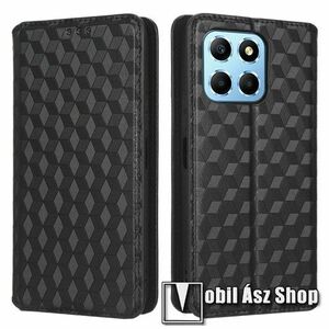 Notesz tok / flip tok - FEKETE - 3D ROMBUSZ MINTÁS - asztali tartó funkciós, oldalra nyíló, rejtett mágneses záródás, bankkártyatartó zseb, szilikon belső - HUAWEI Honor X6 / X8 5G / Play6C / Play 30 / 70 Lite kép