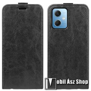 SLIM FLIP tok - FEKETE - lefelé nyíló, rejtett mágneses záródás, szilikon belső, bankkártya tartó, előlapi hangszóró nyílás - Xiaomi Poco X5 / Redmi Note 12 5G kép