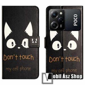 Notesz / mappa tok - Do Not Touch My Cell Phone MINTÁS - oldalra nyíló, rejtett mágneses záródás, bankkártyatartó zsebek, asztali tartó funkció, szilikon belső - Xiaomi Poco X5 Pro / Redmi Note 12 Pro Speed kép