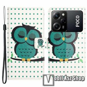 Notesz / mappa tok - ALVÓ BAGOLY MINTÁS - oldalra nyíló, rejtett mágneses záródás, bankkártyatartó zsebek, asztali tartó funkció, szilikon belső - Xiaomi Poco X5 Pro / Redmi Note 12 Pro Speed kép