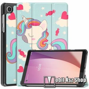 Notesz / mappa tok - UNIKORNIS MINTÁS - oldalra nyíló flip cover, TRIFOLD asztali tartó funkciós, mágneses záródás, műanyag belső, erősített sarkok - LENOVO Tab M8 (Gen 4) (TB-300) kép