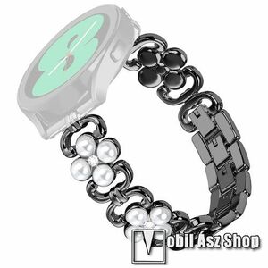 Okosóra szíj - fém, strasszkővel és gyöngyökkel díszített - FEKETE - 150mm-től-205mm-ig állítható hosszúság, 20mm széles - SAMSUNG Galaxy Watch 42mm / Amazfit GTS / Galaxy Watch3 41mm / HUAWEI Watch GT 2 42mm / Galaxy Watch Active / Active 2 kép