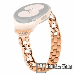 Okosóra szíj - ROSE GOLD - rozsdamentes acél, strasszkővel díszített, keskeny kivitel, 140mm-től 203mm-ig állítható hosszúság - SAMSUNG Galaxy Watch5 44mm (SM-R915F) / Watch5 40mm (SM-R905F) / Watch5 Pro (SM-R925F) / Watch4 Classic 46mm (SM-R890) / Watch4 kép