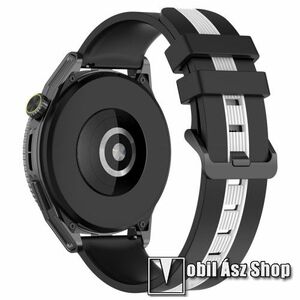 Okosóra szíj - szilikon, csíkos textúra - FEKETE / FEHÉR - 89mm + 128mm hosszú, 22mm széles - SAMSUNG Galaxy Watch 46mm / Watch GT2 46mm / Watch GT 2e / Galaxy Watch3 45mm / Honor MagicWatch 2 46mm kép