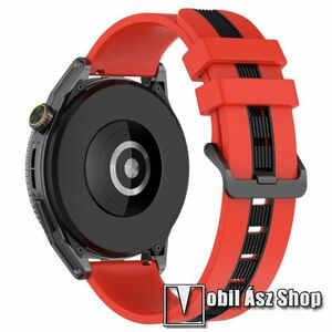 Okosóra szíj - szilikon, csíkos textúra - FEKETE / PIROS - 89mm + 128mm hosszú, 22mm széles - SAMSUNG Galaxy Watch 46mm / Watch GT2 46mm / Watch GT 2e / Galaxy Watch3 45mm / Honor MagicWatch 2 46mm kép