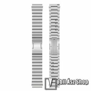 Fém okosóra szíj - EZÜST - rozsdamentes acél, speciális pillangó csat, gyorskioldós szemek, 100mm+120mm hosszú, 22mm széles - SAMSUNG Galaxy Watch 46mm / Watch GT2 46mm / Watch GT 2e / Galaxy Watch3 45mm / Honor MagicWatch 2 46mm kép