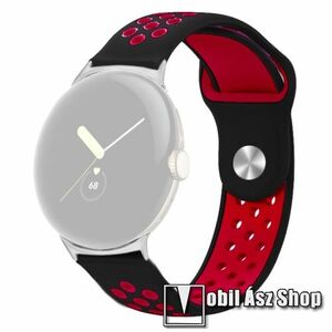 Google Pixel Watch 3 41mm, Watch 2, Watch 1, Okosóra szíj, Légáteresztő, Sportoláshoz, Szilikon, 95+125mm hosszú, Fekete, Piros kép