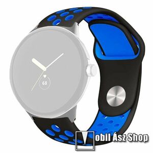 Google Pixel Watch 3 41mm, Watch 2, Watch 1, Okosóra szíj, Légáteresztő, Sportoláshoz, Szilikon, 95+125mm hosszú, Fekete, Kék kép