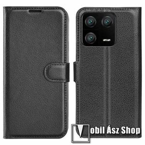 WALLET notesz tok / flip tok - FEKETE - asztali tartó funkciós, oldalra nyíló, rejtett mágneses záródás, bankkártyatartó zseb, szilikon belső - Xiaomi 13 Pro kép