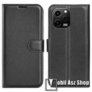 WALLET notesz tok / flip tok - FEKETE - asztali tartó funkciós, oldalra nyíló, rejtett mágneses záródás, bankkártyatartó zseb, szilikon belső - HUAWEI nova Y61 kép
