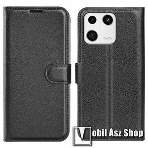 WALLET notesz tok / flip tok - FEKETE - asztali tartó funkciós, oldalra nyíló, rejtett mágneses záródás, bankkártyatartó zseb, szilikon belső - Xiaomi 13 kép