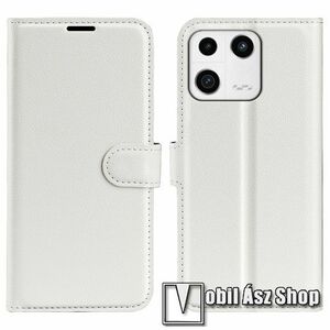 WALLET notesz tok / flip tok - FEHÉR - asztali tartó funkciós, oldalra nyíló, rejtett mágneses záródás, bankkártyatartó zseb, szilikon belső - Xiaomi 13 kép