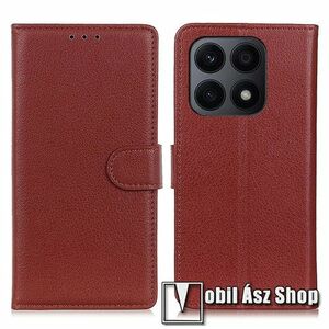 WALLET notesz tok / flip tok - BARNA - asztali tartó funkciós, oldalra nyíló, rejtett mágneses záródás, bankkártyatartó zseb, szilikon belső - HUAWEI Honor X8a kép