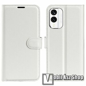 WALLET notesz tok / flip tok - FEHÉR - asztali tartó funkciós, oldalra nyíló, rejtett mágneses záródás, bankkártyatartó zseb, szilikon belső - NOKIA X30 kép