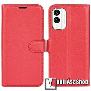 WALLET notesz tok / flip tok - PIROS - asztali tartó funkciós, oldalra nyíló, rejtett mágneses záródás, bankkártyatartó zseb, szilikon belső - NOKIA X30 kép