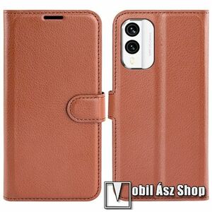 WALLET notesz tok / flip tok - BARNA - asztali tartó funkciós, oldalra nyíló, rejtett mágneses záródás, bankkártyatartó zseb, szilikon belső - NOKIA X30 kép