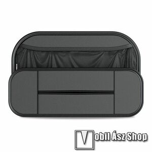 UNIVERZÁLIS Autóülésre rögzíthető több rekeszes tároló / rendszerező - PU bőr, több rekeszes rendszerező, gumis hálós zseb, könnyen felrögzíthető, zsebkendő tartó, cseppálló - FEKETE kép
