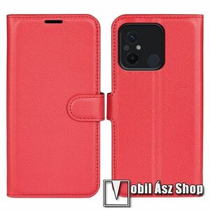 WALLET notesz tok / flip tok - PIROS - asztali tartó funkciós, oldalra nyíló, rejtett mágneses záródás, bankkártyatartó zseb, szilikon belső - Xiaomi Redmi 12C / Redmi 11A / Poco C55 kép