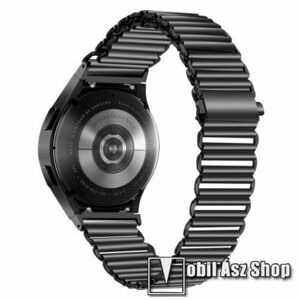 Okosóra szíj - FEKETE - rozsdamentes acél, csatos, állítható hosszúság, üreges kialakítás, légáteresztő - SAMSUNG Galaxy Watch4 Classic 46mm (SM-R890) / 42mm (SM-R880) / 44mm (SM-R870) / 40mm (SM-R860) / Watch5 44mm (SM-R915F) / 40mm (SM-R905F) / Pro ( kép