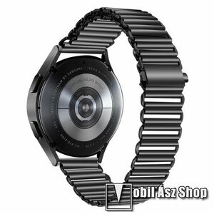 Okosóra szíj - FEKETE - rozsdamentes acél, csatos, állítható hosszúság, üreges kialakítás, légáteresztő, 20mm széles - SAMSUNG Watch4 40mm / 42mm / 44mm / 46mm / Watch5 40mm / 44mm/ Pro / Active2 40mm / 44mm / Amazfit GTS 4 / HUAWEI Watch GT 3 42mm kép