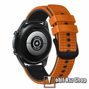 Okosóra szíj - szilikon, rácsos textúra mintás - FEKETE / NARANCSSÁRGA - 120mm+82mm hosszú, 20mm széles - SAMSUNG Watch4 40mm / 42mm / 44mm / 46mm / Watch5 40mm / 44mm/ Pro / Active2 40mm / 44mm / Amazfit GTS 4 / HUAWEI Watch GT 3 42mm / Venu Sq2 40mm kép