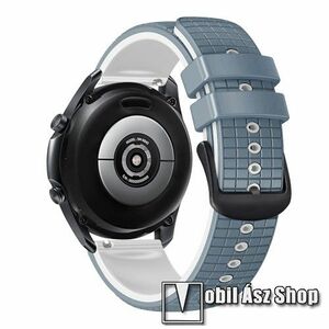 Okosóra szíj - szilikon, rácsos textúra mintás - FEHÉR / KÉK - 130mm+89mm hosszú, 22mm széles - HUAWEI Watch GT 3 46mm / GT 3 Pro 46mm / Watch 3 46mm / Watch 3 Pro 48mm / SAMSUNG Watch3 45mm / Xiaomi Watch S2 / Amazfit GTR 4 46mm kép