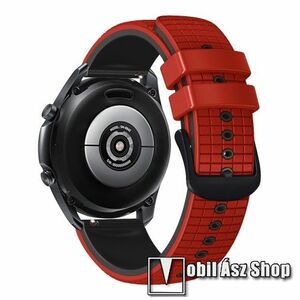 Okosóra szíj - szilikon, rácsos textúra mintás - FEKETE / PIROS - 130mm+89mm hosszú, 22mm széles - HUAWEI Watch GT 3 46mm / GT 3 Pro 46mm / Watch 3 46mm / Watch 3 Pro 48mm / SAMSUNG Watch3 45mm / Xiaomi Watch S2 / Amazfit GTR 4 46mm kép