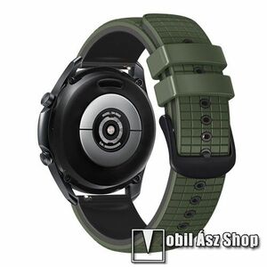Okosóra szíj - szilikon, rácsos textúra mintás - FEKETE / SÖTÉTZÖLD - 130mm+89mm hosszú, 22mm széles - HUAWEI Watch GT 3 46mm / GT 3 Pro 46mm / Watch 3 46mm / Watch 3 Pro 48mm / SAMSUNG Watch3 45mm / Xiaomi Watch S2 / Amazfit GTR 4 46mm kép