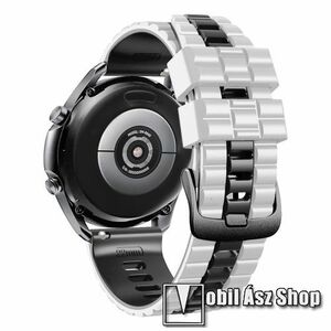 Okosóra szíj - szilikon, hullám textúra mintás - FEKETE / FEHÉR - 135mm+90mm hosszú, 22mm széles - HUAWEI Watch GT 3 46mm / GT 3 Pro 46mm / Watch 3 46mm / Watch 3 Pro 48mm / SAMSUNG Watch3 45mm / Xiaomi Watch S2 / Amazfit GTR 4 46mm kép