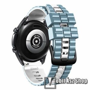 Okosóra szíj - szilikon, hullám textúra mintás - FEHÉR / VILÁGOSKÉK - 135mm+90mm hosszú, 22mm széles - HUAWEI Watch GT 3 46mm / GT 3 Pro 46mm / Watch 3 46mm / Watch 3 Pro 48mm / SAMSUNG Watch3 45mm / Xiaomi Watch S2 / Amazfit GTR 4 46mm kép