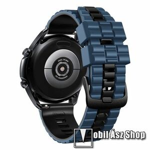 Okosóra szíj - szilikon, hullám textúra mintás - FEKETE / KÉK - 135mm+90mm hosszú, 22mm széles - HUAWEI Watch GT 3 46mm / GT 3 Pro 46mm / Watch 3 46mm / Watch 3 Pro 48mm / SAMSUNG Watch3 45mm / Xiaomi Watch S2 / Amazfit GTR 4 46mm kép