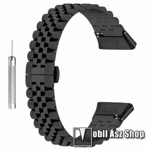 Fém okosóra szíj - FEKETE - rozsdamentes acél, speciális pillangó csatos - 187mm hosszú - Xiaomi Mi Watch Lite 3 / Redmi Watch 3 / Redmi Band 3 kép