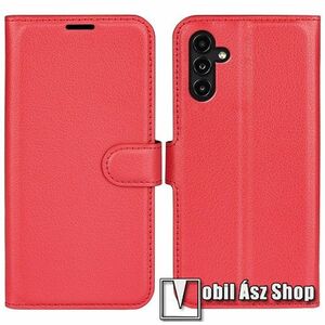 WALLET notesz tok / flip tok - PIROS - asztali tartó funkciós, oldalra nyíló, rejtett mágneses záródás, bankkártyatartó zseb, szilikon belső - SAMSUNG Galaxy A14 5G (SM-A146) / 4G (SM-A145) kép