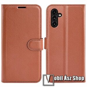 WALLET notesz tok / flip tok - BARNA - asztali tartó funkciós, oldalra nyíló, rejtett mágneses záródás, bankkártyatartó zseb, szilikon belső - SAMSUNG Galaxy A14 5G (SM-A146) / 4G (SM-A145) kép