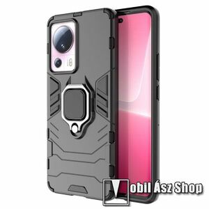 TRANSFORM PRO műanyag védő tok / hátlap - FEKETE - szilikon betétes, kitámasztható, fém ujjgyűrűvel, tapadófelület mágneses autós tartóhoz - ERŐS VÉDELEM! - Xiaomi 13 Lite / Civi 2 kép