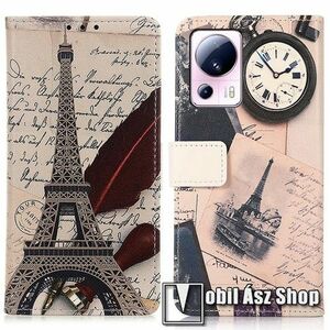 Notesz / mappa tok - EIFFEL TORONY MINTÁS - oldalra nyíló, rejtett mágneses záródás, bankkártyatartó zsebek, asztali tartó funkció, szilikon belső - Xiaomi 13 Lite / Civi 2 kép