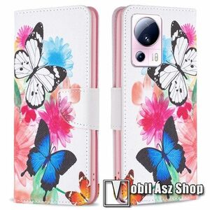 Notesz / mappa tok - PILLANGÓ / VIRÁG MINTÁS - oldalra nyíló, rejtett mágneses záródás, bankkártyatartó zsebek, asztali tartó funkció, szilikon belső - Xiaomi 13 Lite / Civi 2 kép