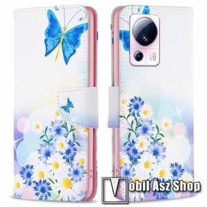 Notesz / mappa tok - PILLANGÓ / VIRÁG MINTÁS - oldalra nyíló, rejtett mágneses záródás, bankkártyatartó zsebek, asztali tartó funkció, szilikon belső - Xiaomi 13 Lite / Civi 2 kép