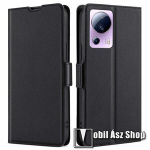 SLIM WALLET notesz / mappa tok - FEKETE - oldalra nyíló, asztali tartó funkciós, bankkártyatartó, szilikon belsővel, mágneses záródás - Xiaomi 13 Lite / Civi 2 kép