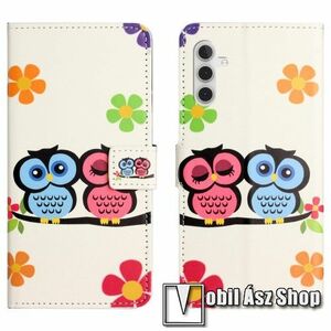 Notesz / mappa tok - BAGOLYPÁR / VIRÁG MINTÁS - oldalra nyíló, rejtett mágneses záródás, bankkártyatartó zsebek, asztali tartó funkció, szilikon belső - SAMSUNG Galaxy A14 5G (SM-A146) / 4G (SM-A145) kép