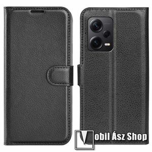 WALLET notesz tok / flip tok - FEKETE - asztali tartó funkciós, oldalra nyíló, rejtett mágneses záródás, bankkártyatartó zseb, szilikon belső - Xiaomi Redmi Note 12 Pro Plus kép