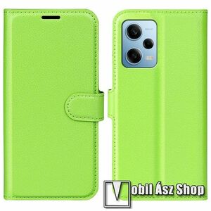 WALLET notesz tok / flip tok - ZÖLD - asztali tartó funkciós, oldalra nyíló, rejtett mágneses záródás, bankkártyatartó zseb, szilikon belső - Xiaomi Poco X5 Pro / Redmi Note 12 Pro Speed / Redmi Note 12 Pro 5G kép