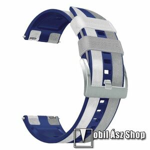 Okosóra szíj - FEHÉR / KÉK / SZÜRKE - szilikon / PU bőrrel bevont - 125mm + 90mm hosszú, 22mm széles - HUAWEI Watch GT 3 46mm / GT 3 Pro 46mm / Watch 3 46mm / Watch 3 Pro 48mm / SAMSUNG Watch3 45mm / Xiaomi Watch S2 / Amazfit GTR 4 46mm kép