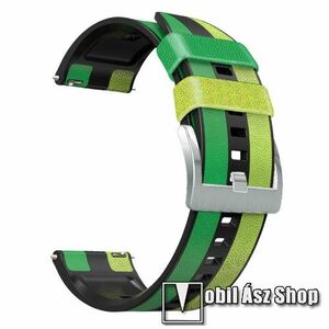 Okosóra szíj - ZÖLD / FEKETE - szilikon / PU bőrrel bevont - 125mm + 90mm hosszú, 22mm széles - HUAWEI Watch GT 3 46mm / GT 3 Pro 46mm / Watch 3 46mm / Watch 3 Pro 48mm / SAMSUNG Watch3 45mm / Xiaomi Watch S2 / Amazfit GTR 4 46mm kép