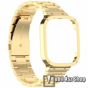 Okosóra fém szíj / fém tok (bumper) - rozsdamentes acél, csatos - ARANY - 242mm hosszú - Xiaomi Mi Watch Lite 3 / Redmi Watch 3 / Redmi Band 3 kép