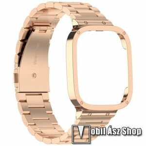 Okosóra fém szíj / fém tok (bumper) - rozsdamentes acél, csatos - ROSE GOLD - 242mm hosszú - Xiaomi Mi Watch Lite 3 / Redmi Watch 3 / Redmi Band 3 kép
