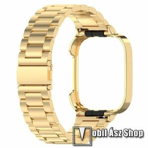 Okosóra fém szíj / fém tok (bumper) - rozsdamentes acél, csatos - ARANY - 242mm hosszú - Xiaomi Mi Watch Lite 3 / Xiaomi Redmi Watch 3 / Redmi Band 3 kép