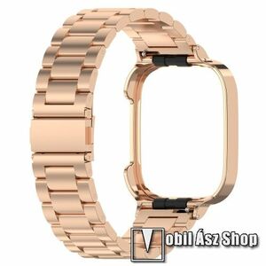 Okosóra fém szíj / fém tok (bumper) - rozsdamentes acél, csatos - ROSE GOLD - 242mm hosszú - Xiaomi Mi Watch Lite 3 / Xiaomi Redmi Watch 3 / Redmi Band 3 kép