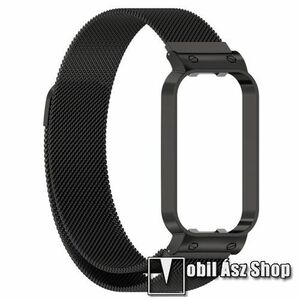 Okosóra milánói szíj / fém tok (bumper) - rozsdamentes acél, mágneses, légáteresztő fém háló kialakítás - FEKETE - 280mm hosszú - Xiaomi Redmi Band 2 / Smart Band 2 / Smart Band 8 Active kép