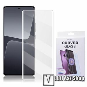 Full Glue UV Liquid előlap védő karcálló edzett üveg - 0.3mm, 9H, UV lámpával, ujjlenyomatolvasó támogatás - ÁTLÁTSZÓ - A TELJES KIJELZŐT VÉDI! - Xiaomi 13 Pro kép